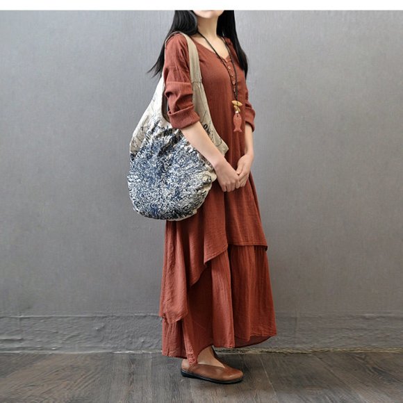 BOHO Waterfall Dress - Plus Size - Double Layered Hem Maxi Relaxed fit - Picture 9 of 12